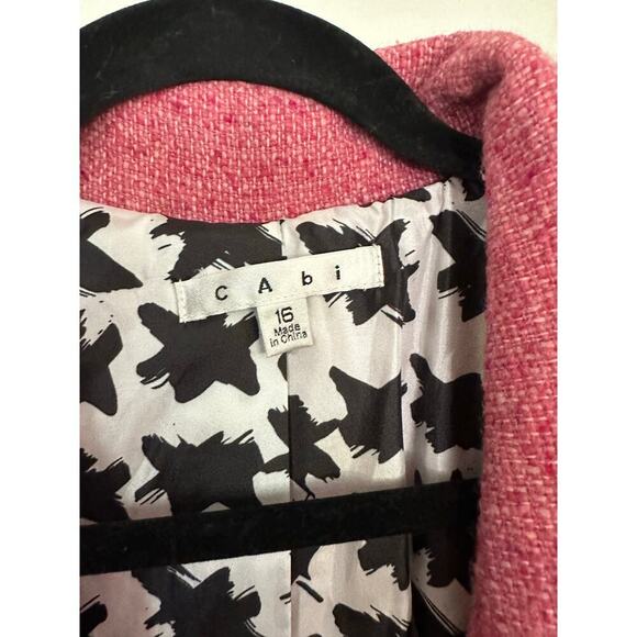 CAbi Madison Avenue Pink Tweed Wool Double Breasted pea coat fringe Size 16 - Picture 10 of 13